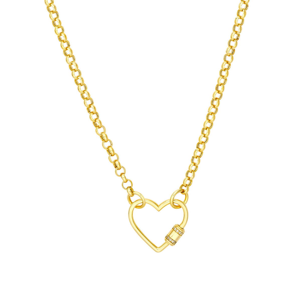 14k Yellow Gold Diamond Barrel Heart Clasp Charm Pendant Holder