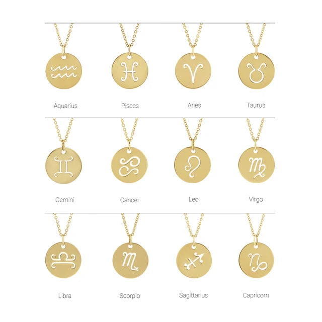 Platinum 14k Yellow Rose White Gold Sterling Silver Libra Zodiac Horoscope Cut Out Round Disc Pendant Charm Necklace