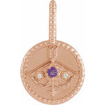 Load image into Gallery viewer, Platinum 14k Yellow Rose White Gold Sterling Silver Diamond and Amethyst Sagittarius Zodiac Horoscope Round Medallion Pendant Charm
