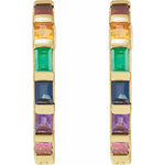 Load image into Gallery viewer, 14k Yellow Rose White Gold Multi Color Gemstones Rainbow Hinged Hoop Earrings
