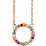 Load image into Gallery viewer, 14k Yellow Rose White Gold Multi Color Gemstone Rainbow Circle Pendant Charm Necklace
