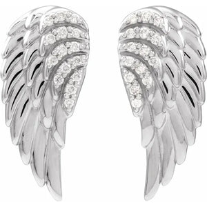 Platinum 14k Yellow Rose White Gold Diamond Angel Wings Earrings