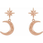 Load image into Gallery viewer, Platinum 14k Yellow Rose White Gold Crescent Moon Star Dangle Drop Earrings
