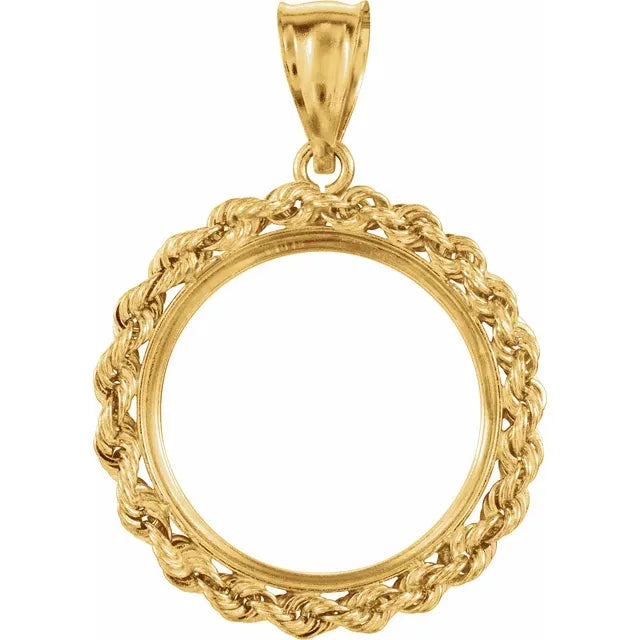14K Yellow Gold Coin Holder for 19mm x 1.1mm Coins or Mexican 5