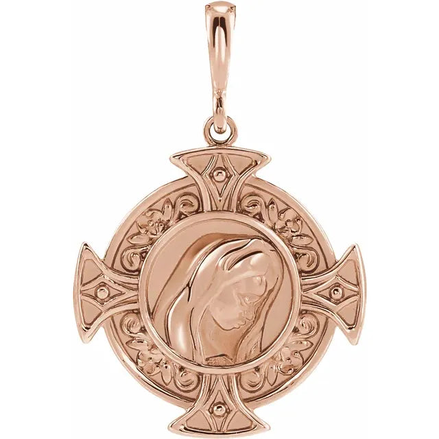 Platinum 14k Yellow Rose White Gold Sterling Silver Cross Virgin Mary Pendant Charm Necklace