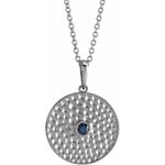 Load image into Gallery viewer, Platinum 14k Yellow Rose White Gold Sterling Silver Genuine Sapphire Round Disc Hammered Pendant Charm Necklace
