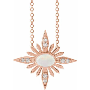 Platinum 14k Yellow Rose White Gold Sterling Silver Genuine Ethiopian Opal Diamond Star Celestial Cosmos Pendant Charm Necklace