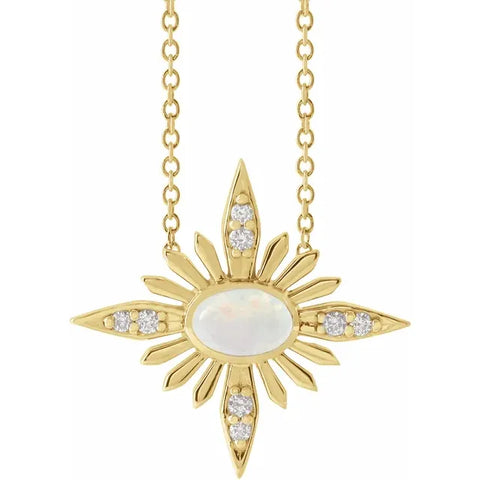 Platinum 14k Yellow Rose White Gold Sterling Silver Genuine Ethiopian Opal Diamond Star Celestial Cosmos Pendant Charm Necklace