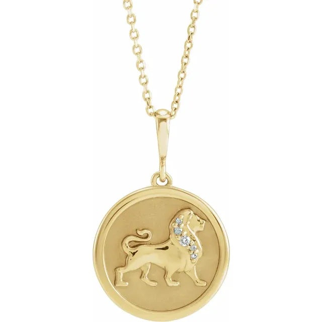 Platinum 14k Yellow Rose White Gold Genuine Diamond Lion Medallion Pendant Charm Necklace