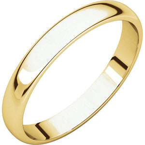 14k Yellow Gold 3mm Wedding Band Ring Half Round Light