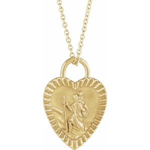 Platinum 14k Yellow Rose White Gold Sterling Silver Saint Christoper Heart Medallion Pendant Charm Necklace