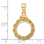 Load image into Gallery viewer, 14K Yellow Gold US $1 Dollar Type 1 Mexico Mexican 2 Peso Coin Holder Holds 13mm Coins Rope Bezel Screw Top Pendant Charm
