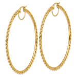 Indlæs billede til gallerivisning 10K Yellow Gold Round Diamond Cut Rope Hoop Earrings 80mm x 2.95mm

