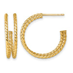Indlæs billede til gallerivisning 10K Yellow Gold Round Double Strand Twisted C-Hoop Post Twisted Coil C Hoop Earrings 23mm x 5.75mm
