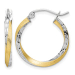 Load image into Gallery viewer, 10K Yellow Gold With Rhodium Round Diamond Cut Twisted Hoop Earrings 21mm x 2.5mm

