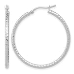 Load image into Gallery viewer, 10K White Gold Round Diamond Cut Hoop Earrings 35mm x 2mm
