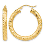 이미지를 갤러리 뷰어에 로드 , 10K Yellow Gold Round Diamond Cut Hoop Earrings 30mm x 4mm
