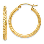 Load image into Gallery viewer, 10K Yellow Gold Round Diamond Cut Knife Edge Hoop Earrings 25mm x 2.5mm
