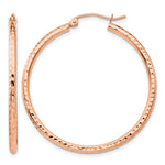Carica l'immagine nel visualizzatore di Gallery, 10K Rose Gold Round Lightweight Large Diamond Cut Diamond Cut Hoop Earrings 35mm x 2mm
