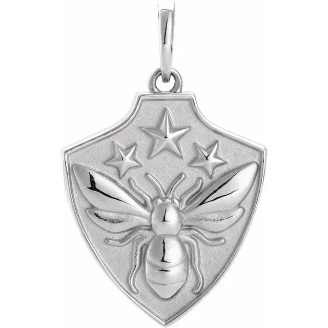 Platinum 14K Yellow Rose White Gold Sterling Silver Bee Shield Pendant Charm