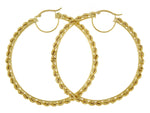 Indlæs billede til gallerivisning 10K Yellow Gold Round Diamond Cut Rope Hoop Earrings 60mm x 2.95mm
