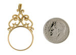Charger l&#39;image dans la galerie, 14k Yellow Gold Filigree Ornate Prong Coin Bezel Holder Pendant Charm for 16.5mm Coins 1/10 oz American Eagle 1/10 oz Krugerrand
