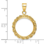 Indlæs billede til gallerivisning 14K Yellow Gold 1/10 oz or One Tenth Ounce American Eagle Coin Holder Holds 16.5mm x 1.3mm Coin Prong Bezel Rope Edge Pendant Charm
