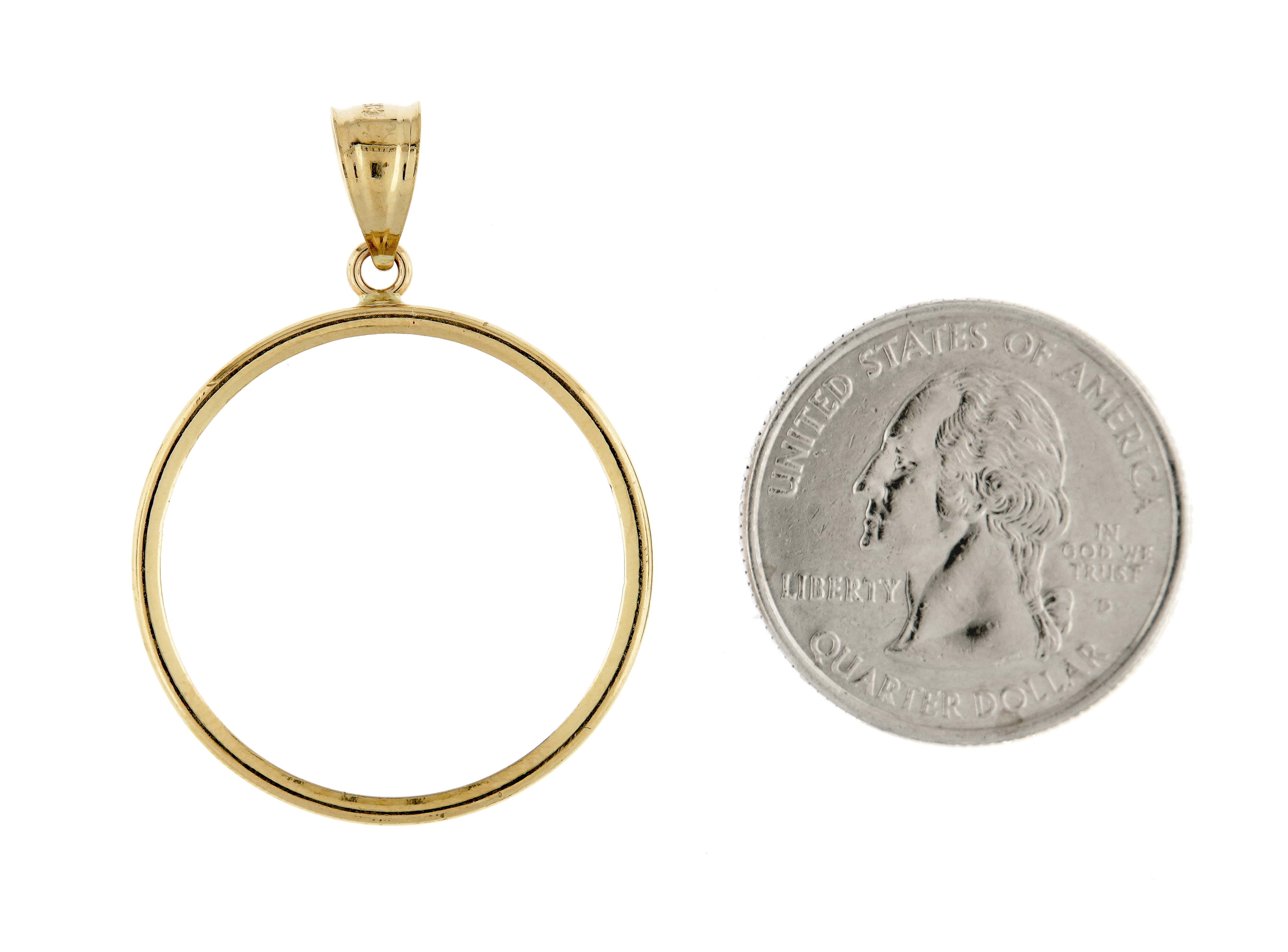 14K Yellow Gold 1/2 oz American Eagle or 1/2 ounce South African Krugerrand Coin Holder Holds 27mm x 2.2mm Coins Tab Back Frame Pendant Charm