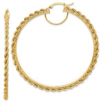 Indlæs billede til gallerivisning 10K Yellow Gold Round Diamond Cut Rope Hoop Earrings 60mm x 2.95mm
