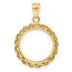 Indlæs billede til gallerivisning 14K Yellow Gold 1/10 oz or One Tenth Ounce American Eagle Coin Holder Holds 16.5mm x 1.3mm Coin Prong Bezel Rope Edge Pendant Charm
