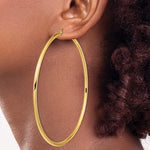 Load image into Gallery viewer, 14K Yellow Gold Round 3.5 inch Diameter Extra Large Giant Gigantic Classic Hoop Earrings 90mm x 3mm
