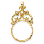 Afbeelding in Gallery-weergave laden, 14k Yellow Gold Filigree Ornate Prong Coin Bezel Holder Pendant Charm for 16.5mm Coins 1/10 oz American Eagle 1/10 oz Krugerrand
