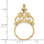 Afbeelding in Gallery-weergave laden, 14k Yellow Gold Filigree Ornate Prong Coin Bezel Holder Pendant Charm for 16.5mm Coins 1/10 oz American Eagle 1/10 oz Krugerrand
