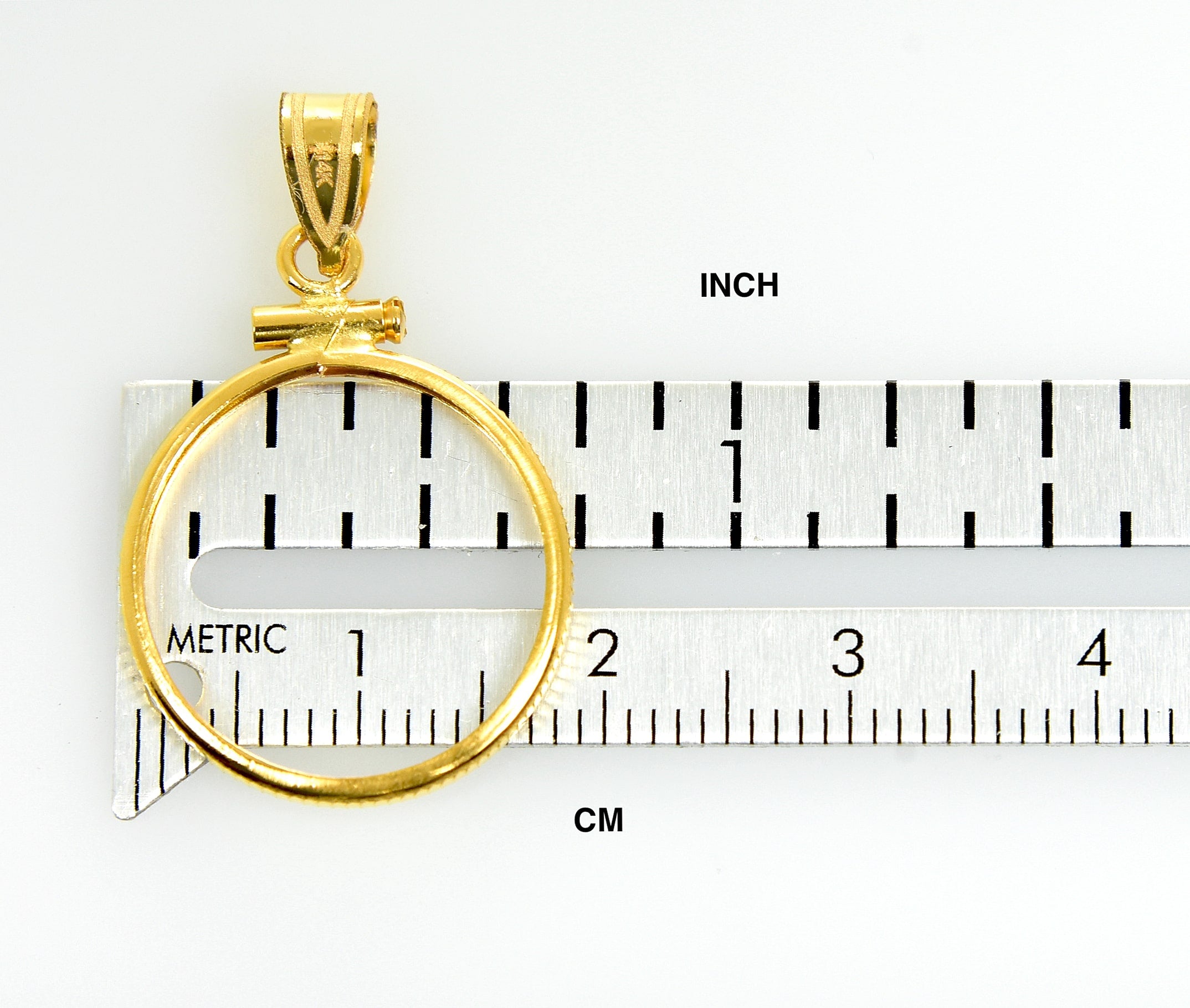 14K Yellow Gold Screw Top Coin Bezel Holder for 18mm Coins or U.S. Dime or 1/10 oz Panda or 1/10 oz Cat Pendant Charm