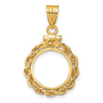 Load image into Gallery viewer, 14K Yellow Gold Diamond Cut Rope Edge US $1 Dollar Type 1 and 2 Peso Coin Holder Bezel Pendant Charm Screw Top for 13 mm Coins
