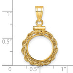 Load image into Gallery viewer, 14K Yellow Gold Diamond Cut Rope Edge US $1 Dollar Type 1 and 2 Peso Coin Holder Bezel Pendant Charm Screw Top for 13 mm Coins
