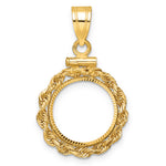 Load image into Gallery viewer, 14K Yellow Gold Diamond Cut Rope Edge US $1 Dollar Type 1 and 2 Peso Coin Holder Bezel Pendant Charm Screw Top for 13 mm Coins
