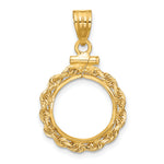 將圖片載入圖庫檢視器 14K Yellow Gold Diamond Cut Rope Edge 1/20 oz Maple Leaf Panda Kangaroo 1/25 oz Cat Coin Holder Bezel Pendant Charm Screw Top for 14 mm Coins
