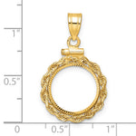 將圖片載入圖庫檢視器 14K Yellow Gold Diamond Cut Rope Edge 1/20 oz Maple Leaf Panda Kangaroo 1/25 oz Cat Coin Holder Bezel Pendant Charm Screw Top for 14 mm Coins
