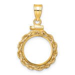 將圖片載入圖庫檢視器 14K Yellow Gold Diamond Cut Rope Edge 1/20 oz Maple Leaf Panda Kangaroo 1/25 oz Cat Coin Holder Bezel Pendant Charm Screw Top for 14 mm Coins
