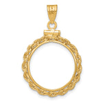 Load image into Gallery viewer, 14K Yellow Gold Diamond Cut Rope Edge US $2.50 Dollar Liberty Indian Barber Dime Mercury Dime Coin Holder Bezel Pendant Charm Screw Top for 17.8 mm Coins
