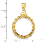 Load image into Gallery viewer, 14K Yellow Gold Diamond Cut Rope Edge US $2.50 Dollar Liberty Indian Barber Dime Mercury Dime Coin Holder Bezel Pendant Charm Screw Top for 17.8 mm Coins
