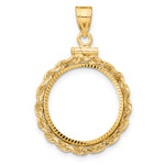 Load image into Gallery viewer, 14K Yellow Gold Diamond Cut Rope Edge US $2.50 Dollar Liberty Indian Barber Dime Mercury Dime Coin Holder Bezel Pendant Charm Screw Top for 17.8 mm Coins
