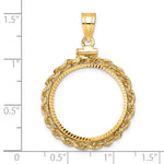 Indlæs billede til gallerivisning 14K Yellow Gold Diamond Cut Rope Edge US $5 Dollar Liberty Indian Statue of Liberty Bald Eagle Congressional Coin Holder Bezel Pendant Charm Screw Top for 21.6 mm Coins
