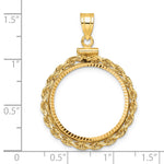 Load image into Gallery viewer, 14K Yellow Gold Diamond Cut Rope Edge 1/4 oz American Eagle Panda 2 Rand US $5 Jamestown Coin Holder Bezel Pendant Charm Screw Top for 22 mm Coins
