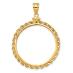 Indlæs billede til gallerivisning 14K Yellow Gold Diamond Cut Rope Edge 1 oz American Eagle Cat Krugerrand Coin Holder Bezel Pendant Charm Screw Top for 32.7 mm Coins
