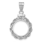 Indlæs billede til gallerivisning 14K White Gold Rope Edge US $1 Dollar Type 1 and 2 Peso Coin Holder Bezel Pendant Charm Screw Top for 13 mm Coins
