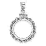 Indlæs billede til gallerivisning 14K White Gold Rope Edge 1/10 oz American Eagle Krugerrand Coin Holder Bezel Pendant Charm Screw Top for 16.5 mm Coins

