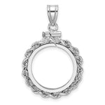 Indlæs billede til gallerivisning 14K White Gold Rope Edge 1/10 oz American Eagle Krugerrand Coin Holder Bezel Pendant Charm Screw Top for 16.5 mm Coins
