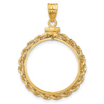 Load image into Gallery viewer, 14K Yellow Gold Rope Edge 1/4 oz American Eagle Panda 2 Rand US $5 Jamestown Coin Holder Bezel Pendant Charm Screw Top for 22 mm Coins
